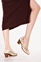 Women's Genuine Leather Round Toe Heeled Shoes Vdt.1640 Beige - 7