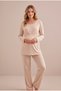 Women's Beige Shawl Collar Maternity Pajama Set with Nursing Detail and Dressing Gown - 2