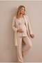 Women's Beige Shawl Collar Maternity Pajama Set with Nursing Detail and Dressing Gown - 3