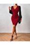 Women's Long-Sleeve Sequin Double-Breasted Collar Side Button Short Imported Crepe Dress - 2