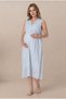Women's Blue Scallop Lace Maternity Nightgown Set with Breastfeeding Detail - 3