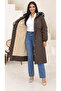 Women's Plus Size Removable Hooded Plush Fur Inside Waist Tie Detail Winter Thick Long Coat 29012 - 6