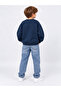 Children's Navy Blue New York Giants Printed Oversize Crew Neck Sweatshirt - 4