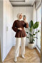 Women's Tie-Back Flounce Cut-Out Cuffed Hijab Tunic Blouse 70 cm - 2