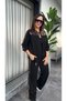 Hidden in the Shine Detail - Women's Sequin Detailed Front Zipper Viscose Two-Thread Blouse and Pants Two-Piece Set