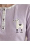 Women's Long Sleeve Three-Button Collar'Lama' Printed Plaid Pattern Waffle Fabric 100% Cotton Pajama Set - 2