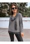 Italian Leopard Detailed Shawl Knitwear Blouse Set Gray