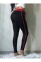 Lace-Up Waist and Side Stripe Detail - Women's Black High Waist Leggings - 3