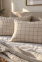 Beige 2-Piece Pillowcase 50X70 Cotton Square Pattern