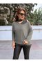 Italian Leopard Detailed Shawl Knitwear Blouse Set Khaki - 2