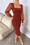 Women's Princess Sleeve Polka Dot Detailed Midi Length Knitwear Dress - 3