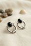 316L Steel Silver Color Vintage Black Stone Earrings - 2