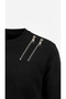 Black Sweatshirt with Shoulder Zipper Detail - 8