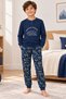 Boy's Pajama Set 100% Cotton Interlock Long Sleeve Teddy Bear Patterned Navy Blue - 2