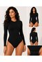 Women's Black Long Sleeve Hooked Bodysuit - Soft Texture