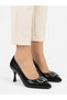 Women's Black Patent Leather Buckle Detailed Heeled Stiletto Shoes - 3
