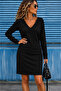 Women's long sleeve v neck short modal dress - 2
