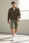 Men's Sport Bomber Ribbed Khaki Jacket - 5