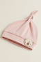 Unisex Baby Interlock Knotted 100% Cotton Towel Embroidered Teddy Bear Beanie Hat 0-6 Months - 2