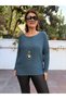 Italian Soft Textured Knitwear with Pendant Petrol Blue - 2