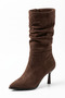 Kotersa Gathered Detailed Thin Heel Women's Boots Brown Suede - 7
