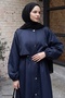 Hooded Lined Navy Blue Parka Coat - 4