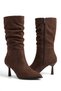 Kotersa Gathered Detailed Thin Heel Women's Boots Brown Suede - 3