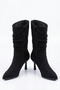 Kotersa Gathered Detailed Thin Heel Women's Boots Black Suede - 3