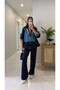 Women's Navy Blue Sequin Embroidered Patchwork Hooded Detailed Tracksuit Set
