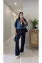 Women's Navy Blue Sequin Embroidered Patchwork Hooded Detailed Tracksuit Set - 8