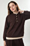 Button Detailed Garnished T-Shirt Brown