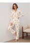 Night White Women's Shirt Collar Long Sleeve Pajama Set - 6
