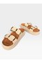 Women's Stone Detailed Cork High-Soled Slippers Beige - 3