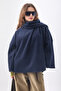 Short Coat with Scarf Navy Blue - 4