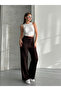 Modal Fabric Waist Belted Palazzo Trousers with Grass Detail - 4