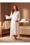 New Season Ecru Double-Breasted Collar Breastfeeding Compatible Full Length Design Long Sleeve 100% Cotton Maternity Nightgown Set - 3