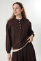 Button Detailed Garnished T-Shirt Brown - 3