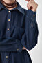 Long Denim Shirt with Deep Side Slits in Dark Blue - 4