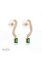 Gold Color Zircon and Green Rectangular Stone Women's Earrings - 2