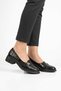 Poser Genuine Leather Croka Printed Women's Low Heel Shoes Black Patent Leather