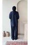 Women's Hooded Zipper Detailed Knitted Sweater Set - Navy Blue - 4