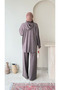 Women's Hooded Zipper Detailed Knitted Sweater Set - Brown - 4