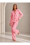Women's Front Buttoned Long Sleeve Pink Pajama Set - 5