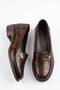 Poser Genuine Leather Croka Printed Women's Low Heel Shoes Brown Patent Leather - 3