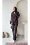 Women's Hooded Zipper Detailed Knitted Sweater Set - Brown