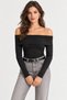 Women's Black Madonna Collar Long Sleeve Bodycon Blouse - 4