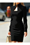 Women's Long Sleeve Semi-High Collar Geometric Patterned Collared Short Imported Crepe Dress - 3