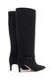 Women's Black Suede Pointed Toe Thin Heeled Stylish Buckle Detailed Comfortable Boots and Foldable Boots - 4