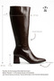 Women's Brown Winter Patent Leather Zippered Pointed Toe 7 cm Thick Heeled Long Below-Knee Boots Bolde - 2