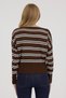 Women's Brown Boat Neck Striped Knit Sweater - 7